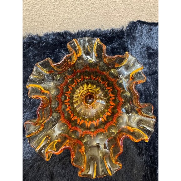 Vintage Amberina Ruffled Glass Compote Bowl Pedestal Candy Dish Decorative Home - Picture 5 of 6